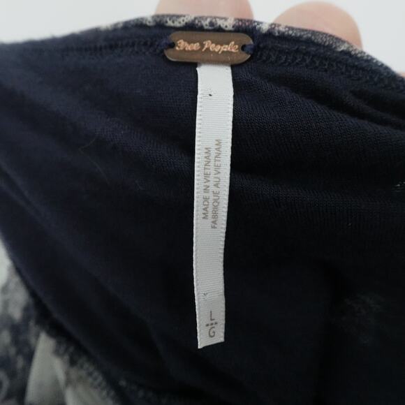 Free People Crop Top Blue Sheer Floral Puff Sleeve Cottagecore Boho Size Large - Picture 4 of 13